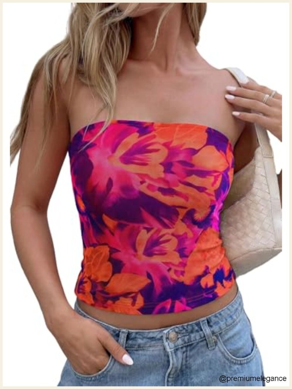 Tube Top for Women Floral Summer Going Out Vacation Stretchy Strapless Top